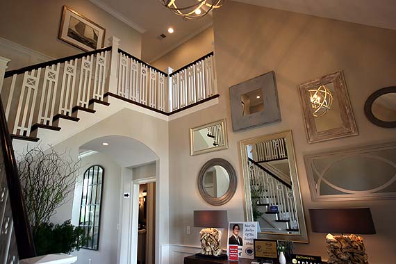 Photo of craftsman styled railing spindles in staircase Rock Springs Homearama